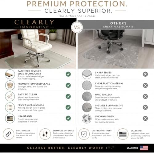 Tempered Glass Chair Mat with Lip for Carpet, 36" x 48" Tabbed, Clear - Image 6