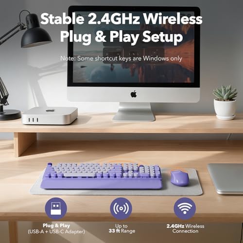 Wireless Keyboard Mouse Combo, Purple, Round Keycaps, Magnetic Wrist Rest - Image 7