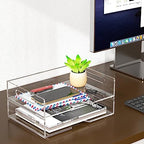 HIIMIEI Acrylic Paper Tray 2 Pack Clear Letter Tray Desk Stackable Organizer for School, Home, Office - Horizontal - Image 5