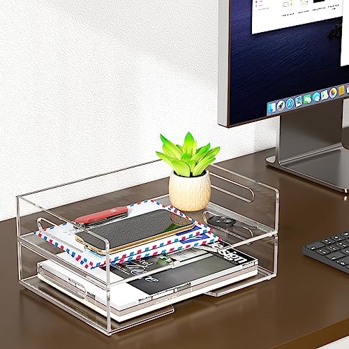 HIIMIEI Acrylic Paper Tray 2 Pack Clear Letter Tray Desk Stackable Organizer for School, Home, Office - Horizontal - Image 5