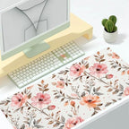 Pink Botanical Office Desk Mat 31.5" x 15.7" Desktop Mat PU Leather Large Mouse Pad White Mousepad Non-Slip Table Mat for Girls, Women, Home, Work, Computer, and Gaming - Image 2