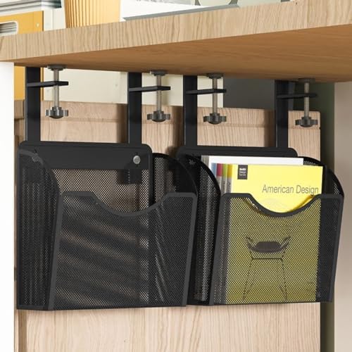 INLDY Under Desk Drawer, Desk Side Storage, Hanging Desks Organizer, Clamp On Mesh Metal Desks Organizer for Office and Home (Black) - Image 3