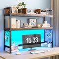 REIBII 2-Tier Desk Shelf with LED for Bedroom and Home Office, Rustic Brown by REIBII