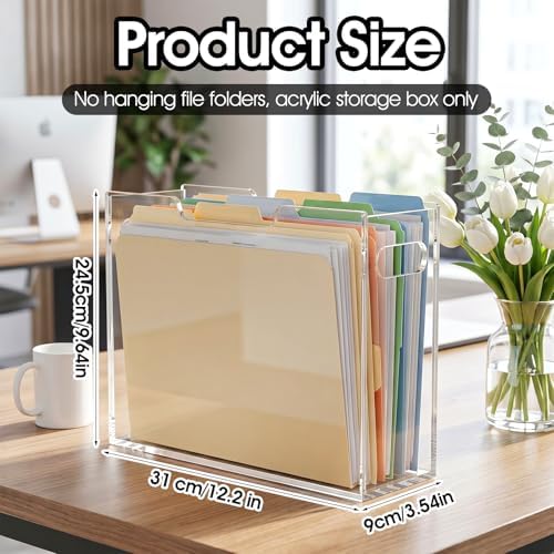Acrylic File Folder Organizer, Clear Hanging Organizer Box for Letter Size, 5mm Thick Desktop File Holder with Handles, Slim Filing Storage Box for Desk Office Home - 1 Pack - Image 2