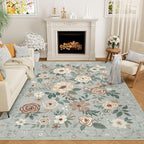 DUKINO 6x9 Area Rugs, Floral Washable Rug for Bedroom Non Slip, Sage Green by DUKINO