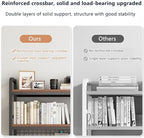Desktop Hutch Bookshelf, 2-Tier Metal Desk Shelf with Grid Panel, Wooden Desktop Display Rack for Computer Monitor, Countertop Storage Organizer for Office Home Dorm (Black) - Image 5
