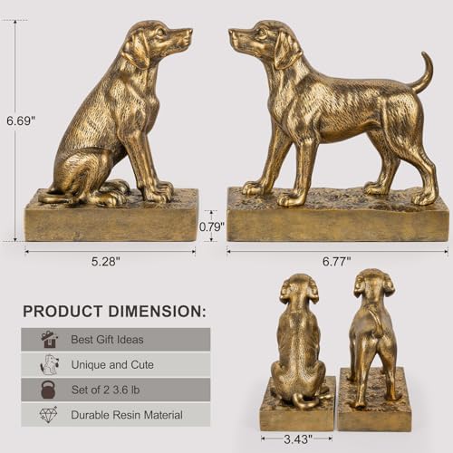 Decorative Bookends for Shelves, Labrador Dog Book Ends for Heavy Books, Lab Dog Statues Bookends for Heavy Books with Anti-Slip Base Book Holders for Home Office Decor (Gold) - Image 3
