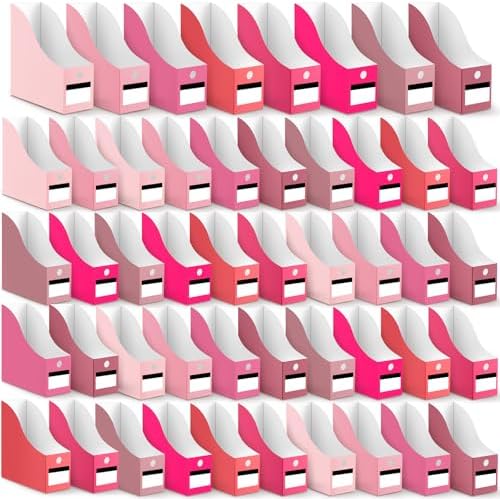Jutom 48 Sets Cardboard Magazine Holders with Labels for School,Pink by Jutom