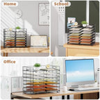 Marbrasse 12 Slots Desktop Literature Organizer, 7-Tier Mesh Paper Organizer for Desk, Adjustable Mail File Sorter Tray with Handle, Desktop Classroom Mailbox Cabinet for Office Home School, Black - Image 7