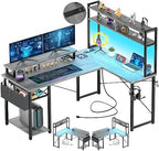 Aheaplus Small L Shaped Desk Gaming Desk with LED Lights & Power Outlets by Aheaplus