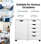 GIANTEX File Cabinet, Mobile Lateral Filing Cabinet with 5 Drawers &1 Door, Wheels, Rolling Storage Organizer for Home Office, Study Room (31”x 15.5” x 25.5”, White) - Image 4