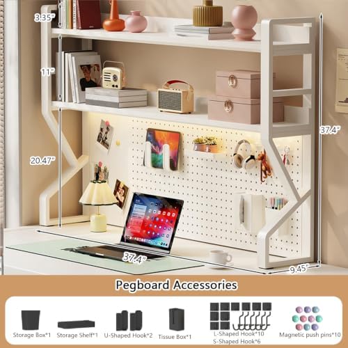 Desk Shelf, 2-tier Desktop Organizer Desk Hutch Storage Rack with Hole Plate Multi-Functional Workstation Organizer Bookcase Computer Desk for Home Office Dorm Top of Desk (37.4" Lx9.9" Wx39" H) - Image 2