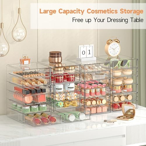 DOMNIU Acrylic Makeup Drawer Storage Organizer with 24 Drawers, 4 Set - Image 2