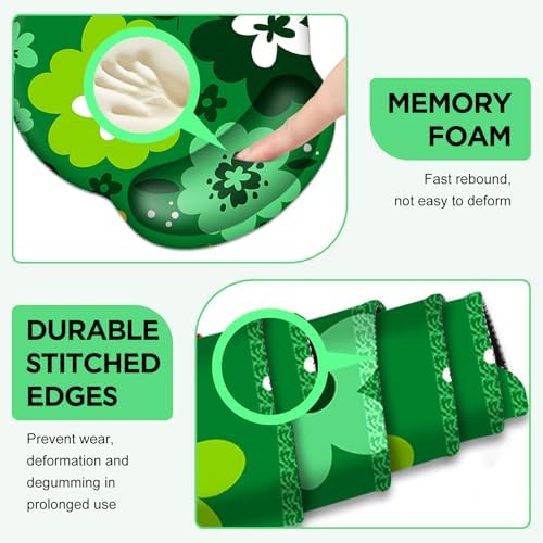 AIMSA Keyboard Mouse Pad Wrist Rest Set, Large Gaming Mouse Desk Pad with Wrist Support Ergonomic Design, 4 in 1 Mousepad for Home Office, Green Flowers - Image 4