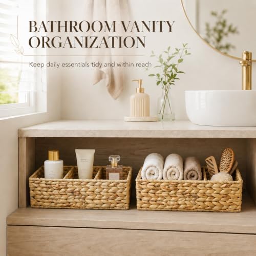 Operitacx Wicker Basket Organizer, 2-Pack with 3 Sections for Countertops - Image 6