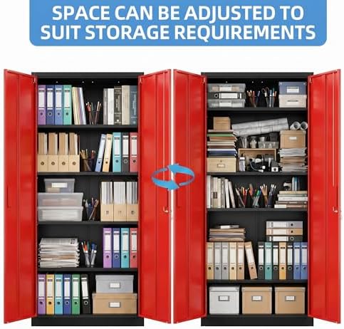 SUXXAN 71-Inch Metal Storage Cabinet with Locking Doors,Black-Red - Image 3