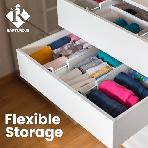 RAPTUROUS White Expandable Drawer Dividers (8" Tall, 13"-22" Long, 6 Pack - White) - Image 7