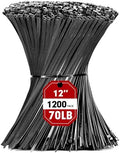 Zip Ties, RAZCC 1200pcs Black Cable Zip Ties 12 Inch, Heavy Duty Plastic Wire Ties with 70lb Tensile Strength, Self-Locking Black Nylon Tie Wraps for Indoor and Outdoor by RAZCC
