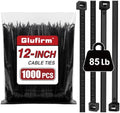 Zip Ties Heavy Duty 12 inch (1000 Pack), Double-sided Toothed, 85 lb, Delivering 1.7X Tensile Strength in the Same Specs, Black Cable Ties, Glufirm by Unknown