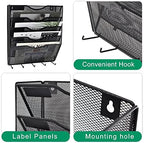 EASEPRES 5 Pocket Mesh Hanging File Organizer with Key Holder Hooks & Nametag Label, Wall Mounted Mail Paper Document Folder Clipboard Storage Organization Magazine Rack for Office Cubicle, Black - Image 4