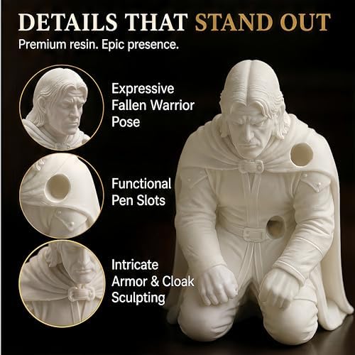 Warrior Pen Holder for Desk, Fallen Hero Pencil Holder, White Resin - Image 4