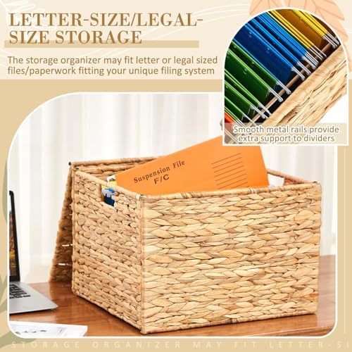 1 Pack Legal Size Hanging File Box, Water Hyacinth Wicker File Organizer - Image 3