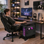 Adjustable Computer Tower Stand with Charging Station & Pegboard,Black - Image 2