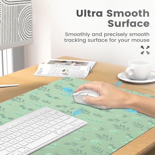 Minimalist Eucalyptus Office Desk Mat 31.5" x 15.7" Desktop Mat PU Leather Large Mouse Pad White Mousepad Non-Slip Table Mat for Girls, Women, Home, Work, Computer, and Gaming - Image 4