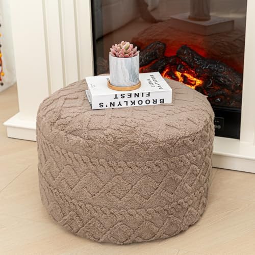 Round Ottoman Foot Stool for Living Room Pouf Footrest,Light Coffee 20x12In by Poofieotto