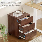 Farini 3-Drawer Under Desk Wooden File Storage Cabinet with Lockable Caster for Home Office,Brown,Fully Assembly - Image 3
