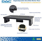 DAC STAX Ultrawide Adjustable, Stackable Desktop Computer Monitor Stand Laptop Riser, Supports up to 66 Pounds, with Keyboard Storage, Black (MP-211) - Image 2