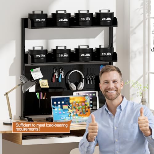Adjustable Desktop Hutch Bookshelf with Pegboard, 38.9" Wide - Image 4