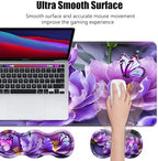 4 in 1 Ergonomic Memory Foam Mouse Pad Wrist Rest Set, Large XXL Gaming Desk Pad + Keyboard Wrist Rest + Mouse Wrist Cushion + Coaster for Home Office Study Gaming, Purple Flowers and Butterfly - Image 3