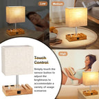 Wood Grain Table Lamp for Bedroom, Stepless Dimmable, USB C+A, 2 AC Outlets - Image 5
