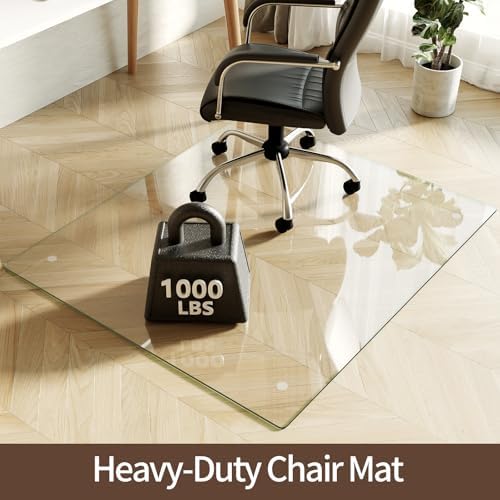 Koonmi Tempered Glass Chair Mat 42"x48" - Premium Office Chair Mat for Hardwood Floors & Low-Pile Carpet with 4 Non-Slip Pads - Thick Scratch-Resistant Surface - Image 2
