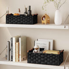 Vagusicc Wicker Storage Basket, Set of 2 Hand-Woven Paper Rope Wicker Basket for Organizing with Handle Decorative Storage Bins for Counter Pantry Shelves Toilet Paper Basket for Toilet Tank Top,Black - Image 5