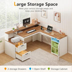 Farmhouse L Shaped Desk with Drawers & Printer Shelf for Home Office - Image 4