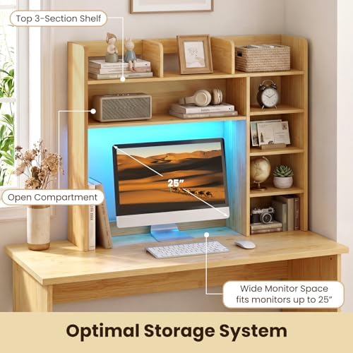 Desktop Bookshelf, Wood Countertop Bookcase with Shelves, Desk Hutch for College Dorm, Multipurpose Desk Organizer Shelf Display Rack for Home Office, Hutch Top Only (Burlywood, 8 Shelf) - Image 3