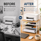 4-Tier Printer Stand with Storage for Desk, Wood Top, White - Image 6