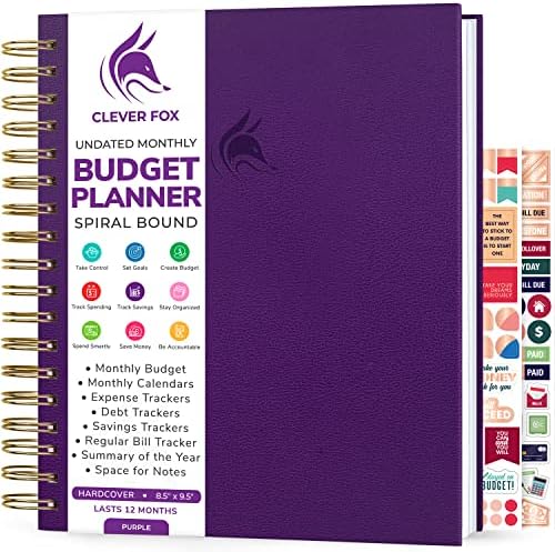 Clever Fox Budget Planner Spiral, Monthly Bill Organizer Book, Purple by CleverFox