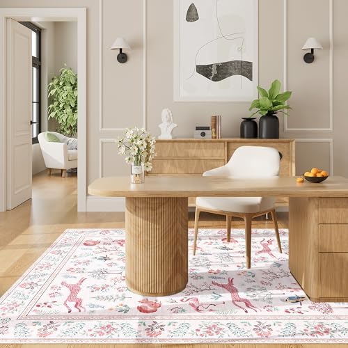 DUKINO 3x5 Rug, Washable Animal Area Rug for Bedroom Non Slip, Pink - Image 6