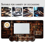 Large Keyboard Mouse Pad Set, Extended Mouse Pad+Keyboard Wrist Rest Support, Memory Foam Ergonomic Easy Typing, 4Pcs (31.5×11.8 in) Desk Pad Set for Office Home,Vintage Books on Bookshelf - Image 7
