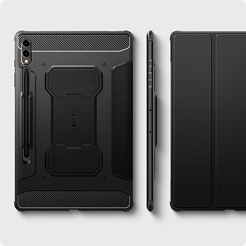 Spigen for Galaxy Tab S10 Plus Case (2024), Galaxy Tab S9 Plus Case (2023), Rugged Armor Pro Protective Tri-Fold Cover with Built-in S Pen Holder, Shock-Absorbing Carbon Fiber Design, 12.4 Inch, Black - Image 7