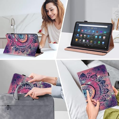 Case for Kindle Fire HD 10 & 10 Plus Tablet (13th/11th Generation, 2023/2021 Release) 10.1" - PU Leather Flip Case with Elastic Band & Card Slots/Holder, Multi-Angle Stand Cover - Mandala - Image 5