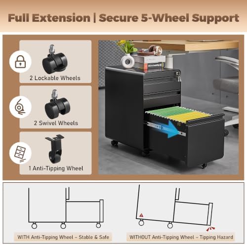 Approgreent Lockable 3 Drawer File Cabinets for Home Office - Image 5