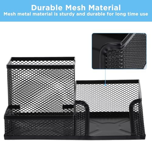 Lemecima 8 Pcs Pen Holder for Desk Mesh Metal Pencil Holders Pen Cup Marker Desk Caddy with Sticky Notes Organizer for Office Supplies Workspace Home, Black - Image 5
