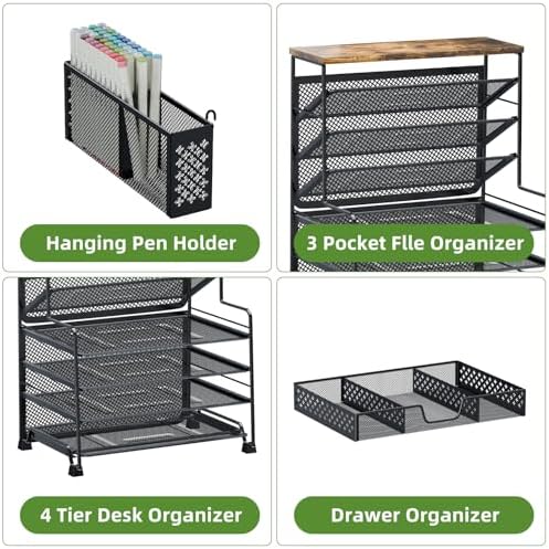 Ekisemio 8 Tier Desk File Organizer with Sliding Drawer, Desktop Organizers and Accessories, Letter Size File Organizer for Desk, Black - Image 5