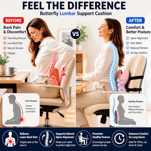 Memory Foam Lumbar Support Pillow,Back Support for Office Chair,Back Pillow for Chair,Ergonomic Lower Back Cushion for Desk Chair,Computer Chair,Gaming Chair and Car Seat,Washable Cover(Pink) - Image 2