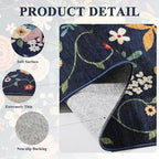 DUKINO 3x5 Area Rug, Floral Washable Rug for Bedroom Non Slip, Navy Blue - Image 5