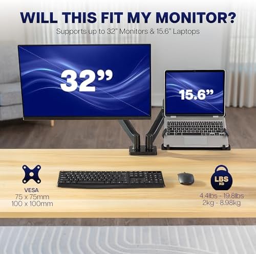 VIVO Universal Adjustable Monitor and Laptop Desk Mount, 17 to 32 inch Monitors, 10 to 15.6 inch Laptops, Dual Mechanical Arm VESA Notebook Stand with C-clamp and Grommet Options, Black, STAND-V002O-L - Image 6